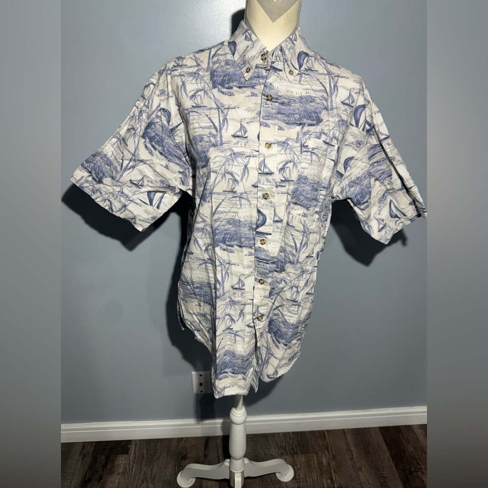 Puritan Casual Shirt with Blue and White Sailboat‎ Design